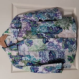 Kim Rogers Colorful Butterfly & Floral Embroidered 1/2 Sleeves Blouse Women's 6P